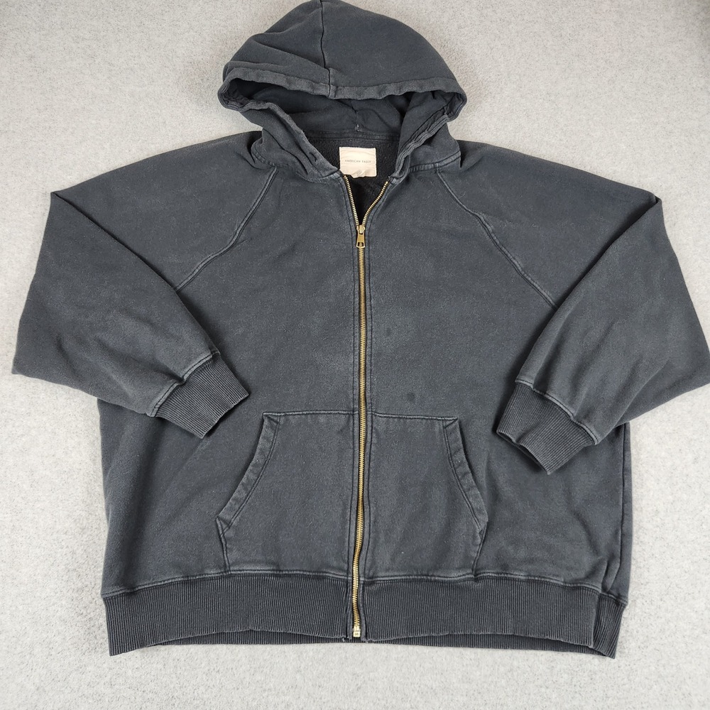 American Eagle Outfitters Hoodie Mens L/XL Black Fleece Relaxed Fit Full Zip